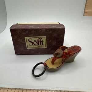 Sofft Orange Leather Wedge Key Chain In Tiny Shoebox New In Box
